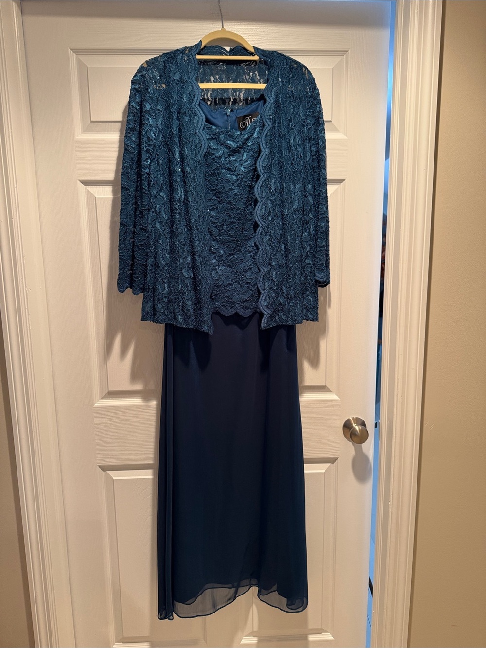 Alex Evenings Teal Lace Overlay Maxi Skirt Set